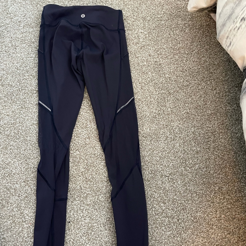Navy lululemon leggings with mesh. Size XS